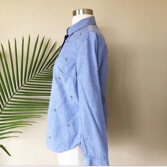 Talbots Jewel Embellished Blue Shirt Petite 6 - Picture 2 of 7